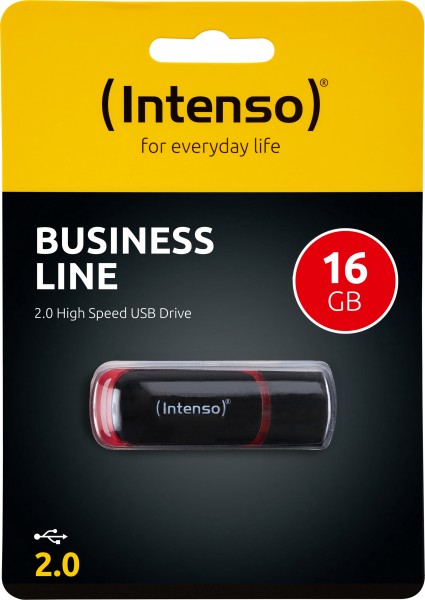 Clé USB 2.0 Intenso 16 Go, Business Line, noir (R) 28 Mo/s, (W) 6,5 Mo/s, rétractable, blister de vente au détail