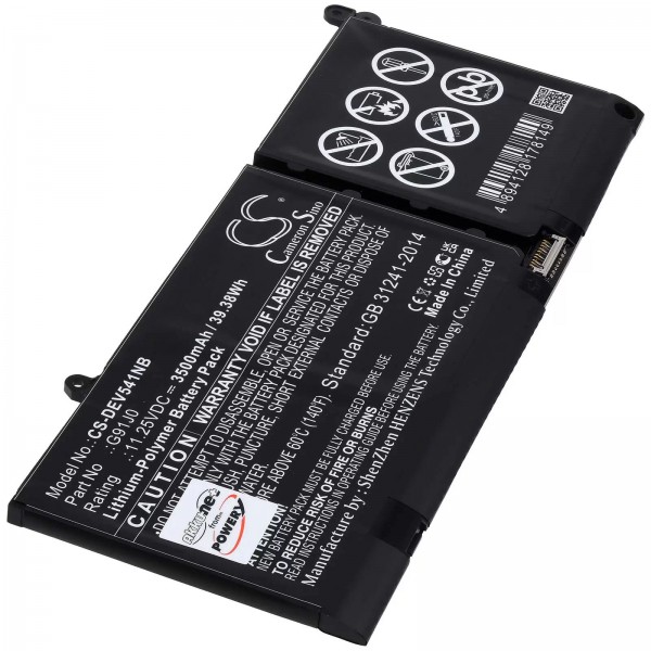 Batterie pour ordinateur portable Dell Inspiron 5515, Latitude 3420, Vostro 3515, type G91J0 - 11,25V - 3500 mAh