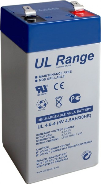 Batterie plomb-acide Ultracell 4 V, 4,5 Ah (UL4.5-4) - Batterie plomb-acide Faston (4,8 mm)