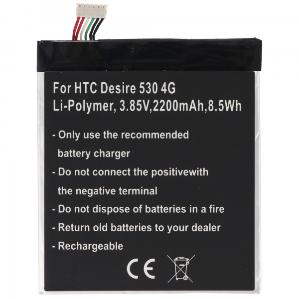 Batterie pour HTC Desire 530 4G, Li-Polymer, 3.85V, 2200mAh, 8.5Wh