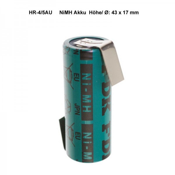Sanyo HR-4 / 5AU Batterie rechargeable NiMH 2150mAh 4 / 5A, 43x17mm avec cosse à souder en forme de Z