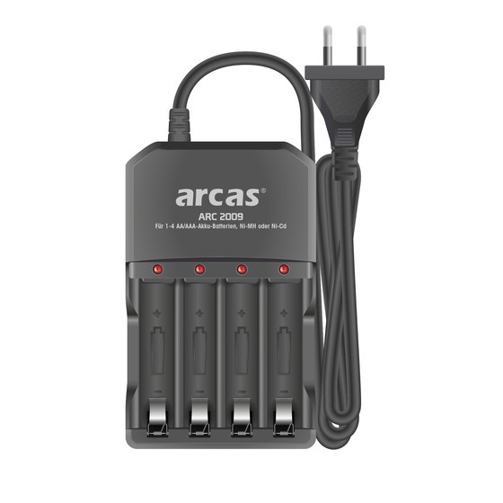 Chargeur à 4 emplacements avec quatre canaux de charge indépendants pour 1 à 4 piles AA et AAA, sans arrêt automatique, sans piles