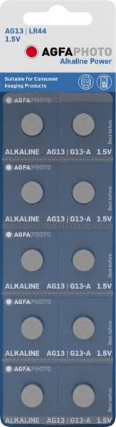 Agfaphoto Pile alcaline, pile bouton, LR44, V13GA, alimentation 1,5 V, blister de vente au détail (paquet de 10)