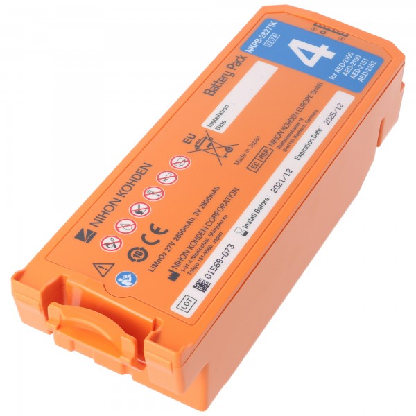 Batterie au lithium Nihon Kohden d'origine pour défibrillateur Cardiolife AED2100 de SN 5001, AED2150, AED2151, AED2152 - 27 volts 2,8 Ah - Non rechargeable - Type SB-214VK / NKPB-28271K - Batterie de 4 ans