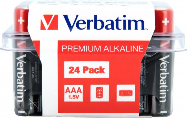 Pile alcaline Verbatim, Micro, AAA, LR03, 1,5 V Premium, boîte de vente au détail (paquet de 24)