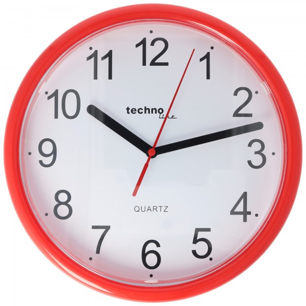 WT 600 - Horloge murale analogique classique avec cadre en plastique rouge de Technoline