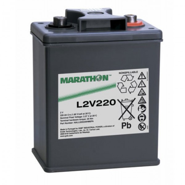 Batterie Exide Marathon L2V220 au plomb avec connexion à vis M8 2V, 220000mAh