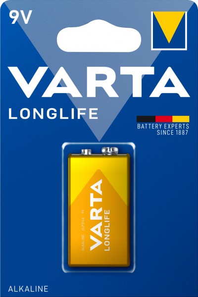 Pile alcaline Varta, E-Block, 6LR61, 9 V longue durée, blister de vente au détail (1 paquet)