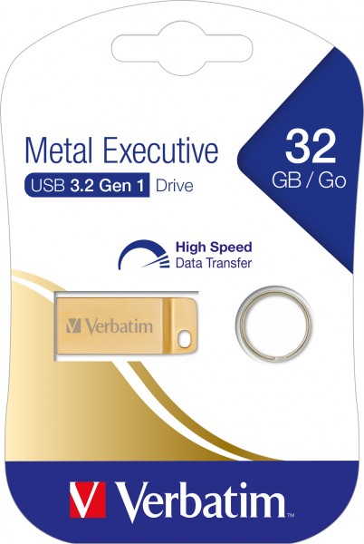 Verbatim Clé USB 3.2 32 Go, Metal Executive, Gold Type-A, (R) 80 Mo/s, (W) 25 Mo/s, blister de vente au détail