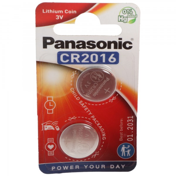 Batterie au lithium Panasonic, pile bouton, CR2016, électronique 3 V, alimentation au lithium, blister de vente au détail (paquet de 2)