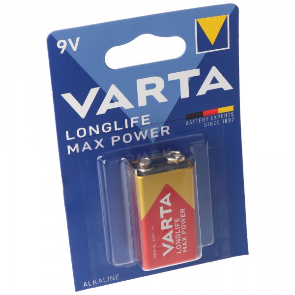 Bloc Varta 4722 Longlife Max Power 9V, pile 9V idéal pour détecteurs de fumée, avertisseurs de fumée