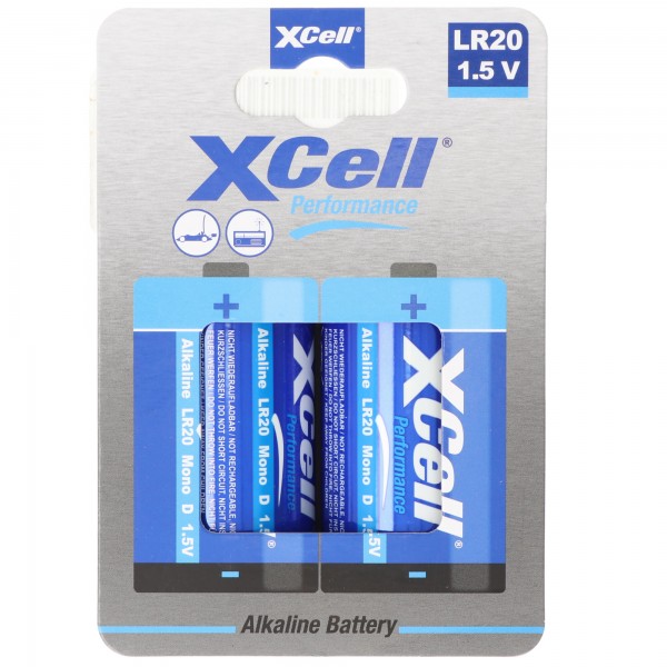 Pile alcaline mono XCell, LR20, D, emballage écologique, blister de 2