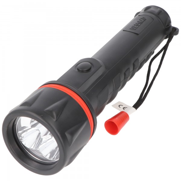 Lampe de poche en caoutchouc Velamp LED, 3 LED, étanche, avec dragonne, piles incluses
