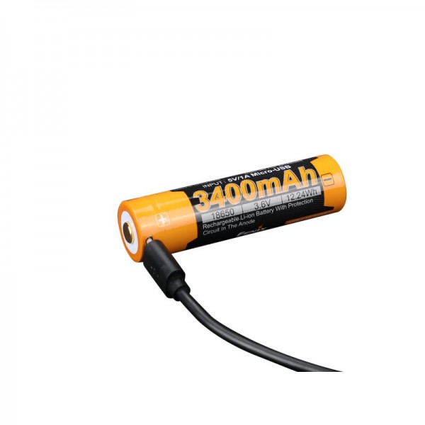 Fenix ARB-L18-3400U 18650 Batterie Li-Ion protégée 3400mAh, avec fonction de chargement USB, 70x18,6 mm