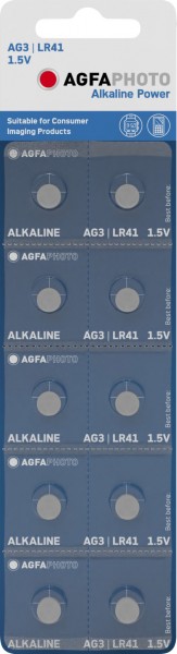 Agfaphoto Pile alcaline, pile bouton, LR41, V3GA, alimentation 1,5 V, blister de vente au détail (paquet de 10)
