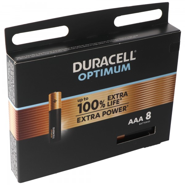 Duracell Optimum AAA Mignon Piles alcalines 1,5 V LR03 MX2400 Lot de 8