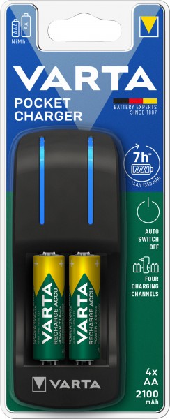 Batterie Varta NiMH, chargeur universel, chargeur de poche avec piles, 4x Mignon, AA, 2100mAh