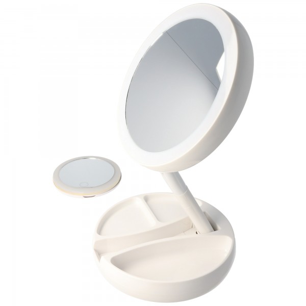 Miroir cosmétique de table à LED blanc avec piles AA et miroir à main gratuit inclus