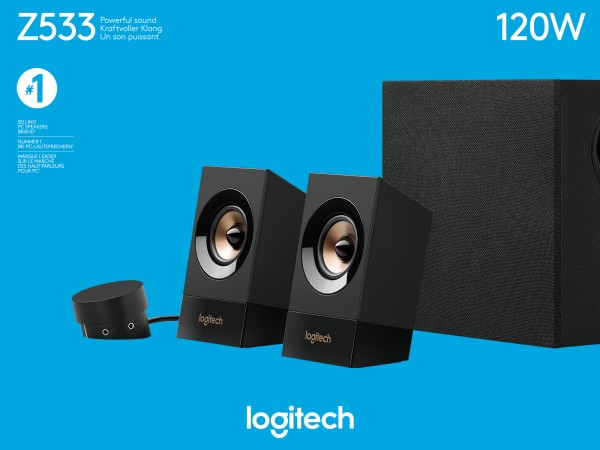 Logitech Speaker Z533, audio, stéréo 2.1, subwoofer 120W, noir, vente au détail