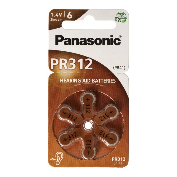 Panasonic PR312 Piles auditives PR-312 / 6LB, Piles auditives 312 zinc air 180 mAh