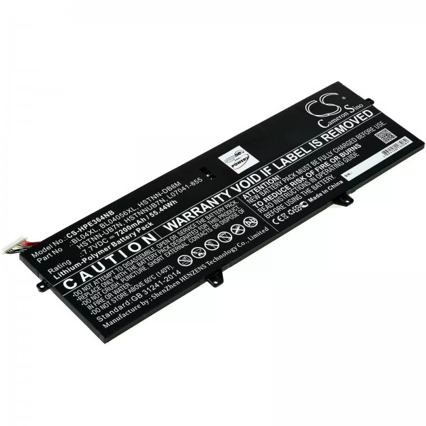 Batterie adaptée pour ordinateur portable HP Elitebook x360 1040 G5, type BL04XL etc. - 7,7 V - 7200 mAh