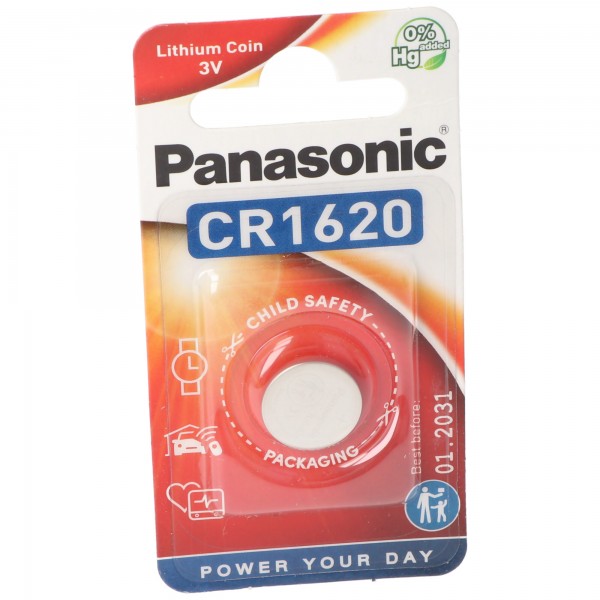 Batterie au lithium Panasonic, pile bouton, CR1620, électronique 3 V, alimentation au lithium, blister de vente au détail (1 paquet)