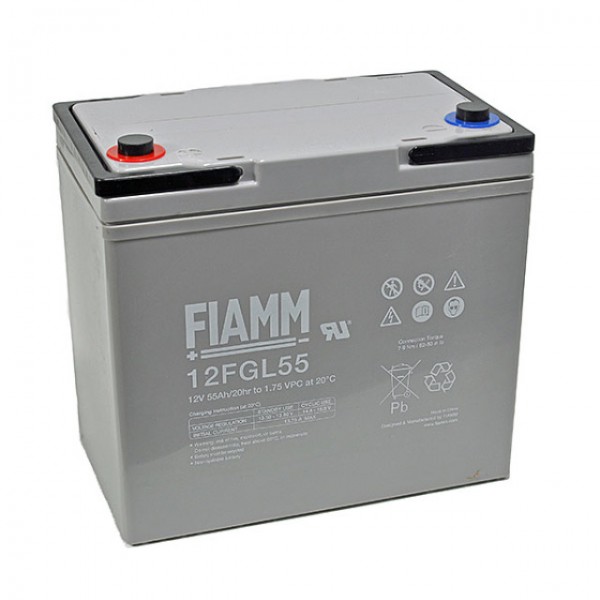 Batterie au plomb Fiamm 12FGL55 avec connexion à vis M6 12V, 55000mAh