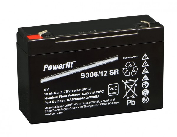 Batterie au plomb Exide Powerfit S306 / 12SR avec Faston 6,3 mm 6V, 12000mAh