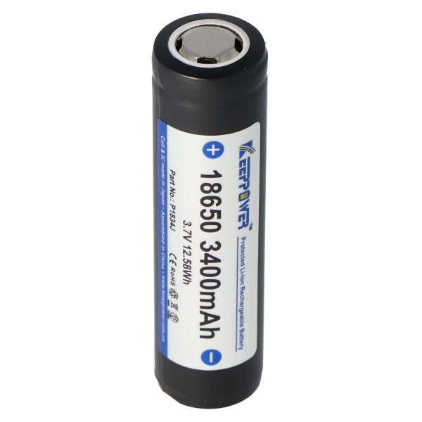 Keeppower 18650 - 3400mAh, batterie Li-Ion de 3,7 V protégée (Flat Top)