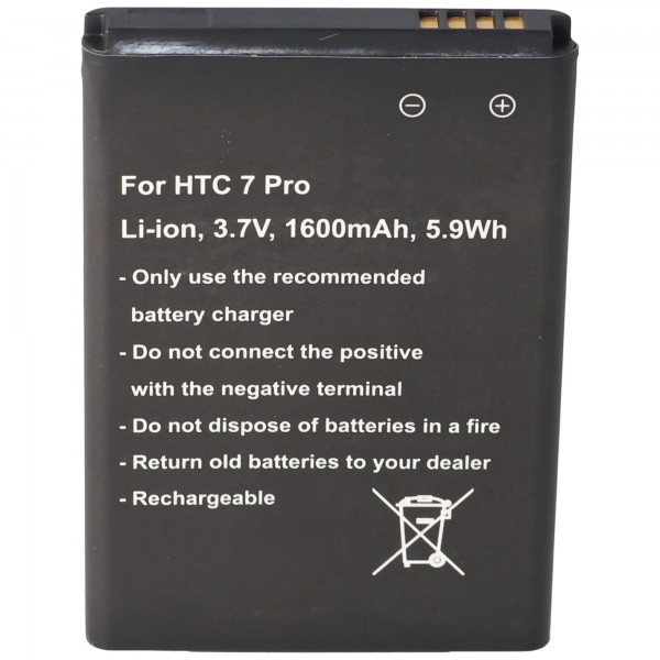 Batterie adaptéee pour HTC 7 Pro, Li-ion, 3.7V, 1600mAh, 5.9Wh