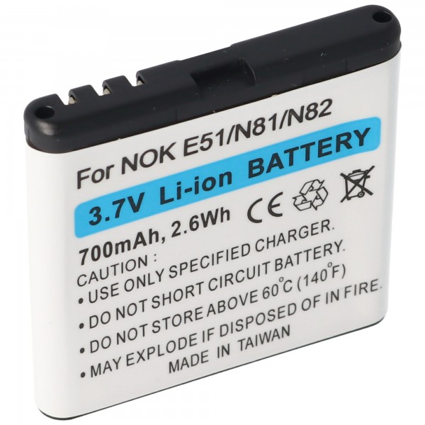 Batterie pour Nokia E51, N81, N82, Li-ion, 700mAh, 3.7V, 2.6Wh