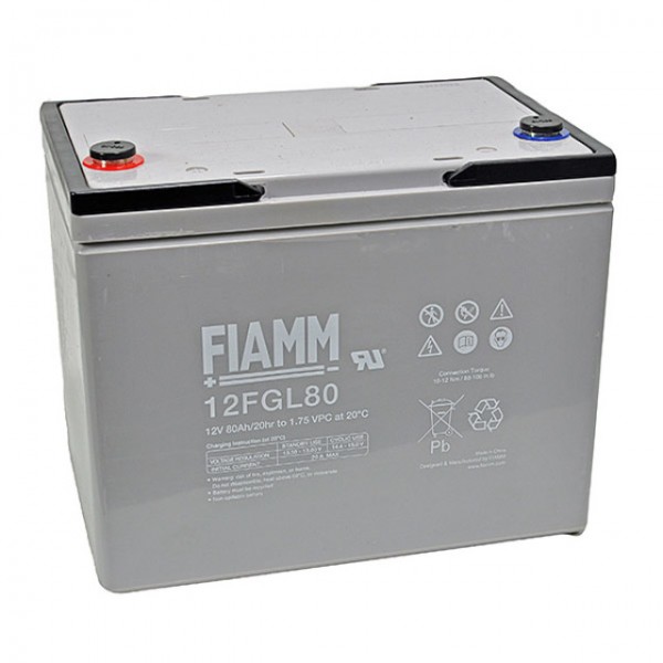 Batterie au plomb Fiamm 12FGL80 avec connexion à vis M8 12V, 80000mAh