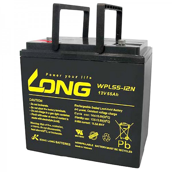 Kung Long WPL55-12N-M batterie au plomb 12 volts 55 Ah avec connexion à vis M6