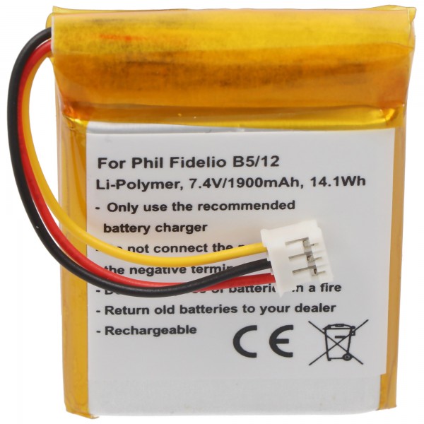 Batterie compatible avec la batterie Li-Polymer 7,4V 1900mAh de Philips Fidelio B5 / 12, 14,1Wh