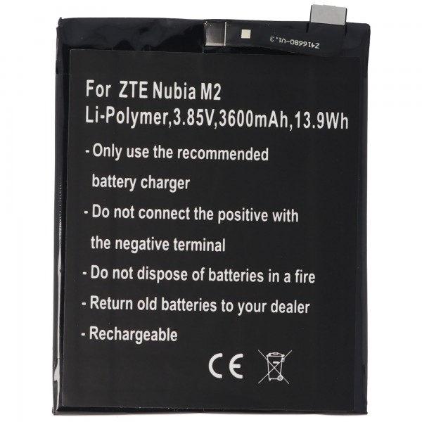 Batterie pour ZTE Nubia M2, Li-Polymer, 3.85V, 3600mAh, 13.9Wh, intégrée, sans outil
