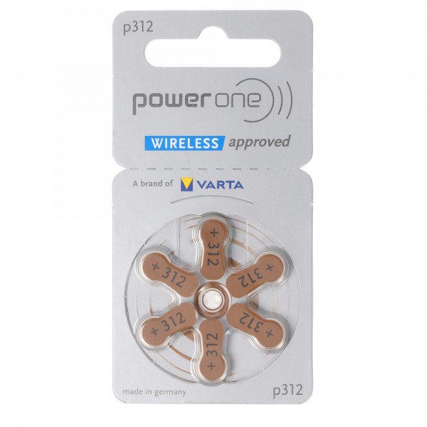 Power One Batterie Zinc Air, 312, 1,4 V Blister de vente au détail (paquet de 6)