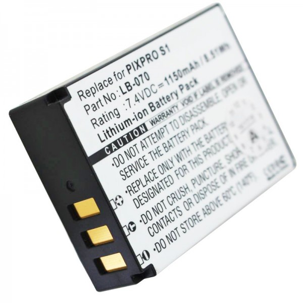 Batterie compatible avec la batterie Kodak LB-070 Kodak Pixpro AZ651, Zoom Astro AZ651, Pixpro S1, Pixpro S-1