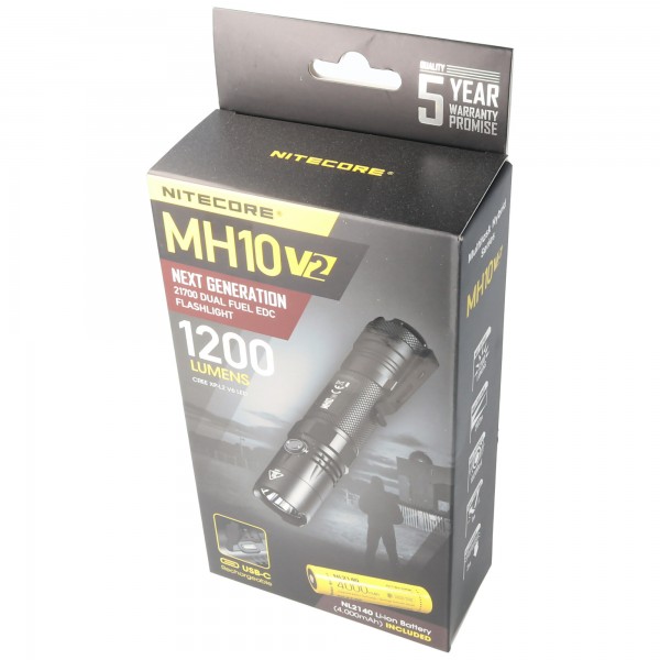 Nitecore MH10 V2, lampe de poche LED MH10V2 comprenant une batterie Li-Ion 21700 4000mAh, 1200 lumens