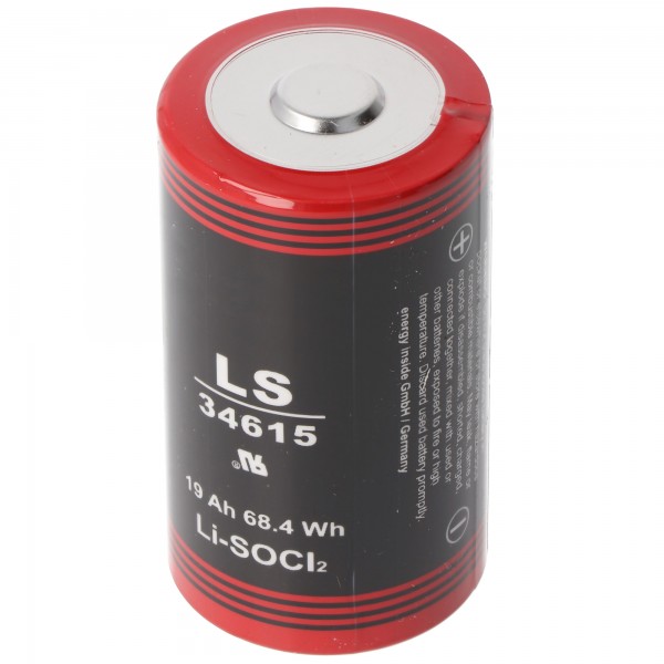 ER34615 Pile Lithium D Mono 3,6 Volts 19000mAh avec pôle positif large min. 0,8cm, max. 11.5mm
