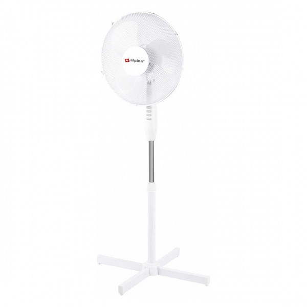 Ventilateur sur pied anti-basculement, réglable sur 3 niveaux de vitesse, 42W blanc avec protection contre la surchauffe