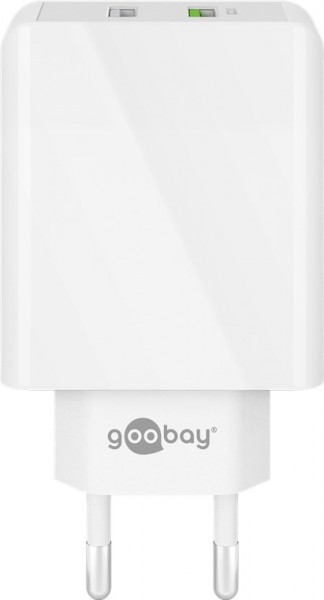 Chargeur rapide double USB Goobay QC3.0 28W blanc - charge jusqu'à 4 fois plus vite que les chargeurs standard