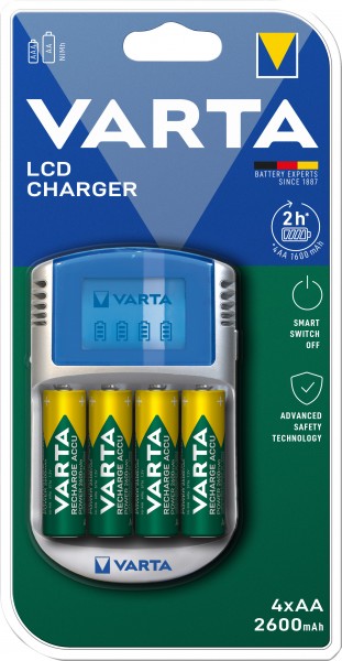 Batterie Varta NiMH, chargeur universel, chargeur LCD avec piles, 4x Mignon, AA, 2600mAh, USB