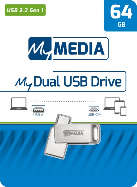 Clé Mymedia USB 3.2 OTG 64 Go, type AC, My Dual, blister argenté