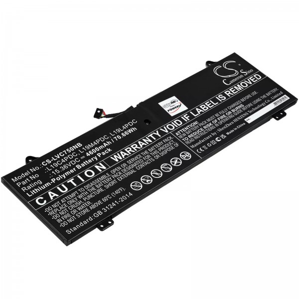 Batterie pour ordinateur portable Lenovo Yoga C750-14ITL, Yoga 7 14, type L19C4PDC - 15,36V - 4600 mAh