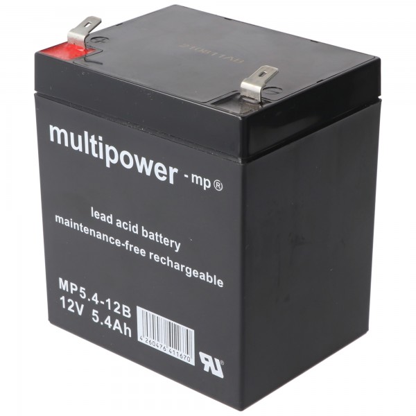 Multipower MP5.4-12B 12V 5.4Ah 6.3mm batterie au plomb Faston batterie au plomb AGM
