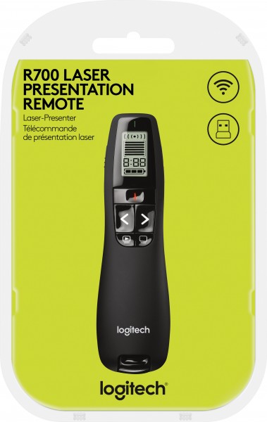 Logitech Presenter R700, sans fil, laser noir, 6 boutons, pile 2x AAA incluse, vente au détail