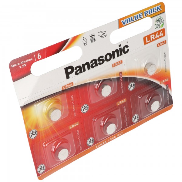 Pile alcaline Panasonic, pile bouton, LR44, V13GA, électronique 1,5 V, blister de vente au détail (paquet de 6)