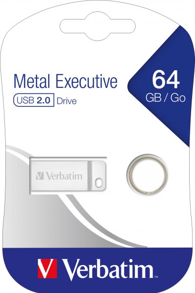 Verbatim Clé USB 2.0 64 Go, Metal Executive, Argent (R) 12 Mo/s, (W) 5 Mo/s, blister de vente au détail