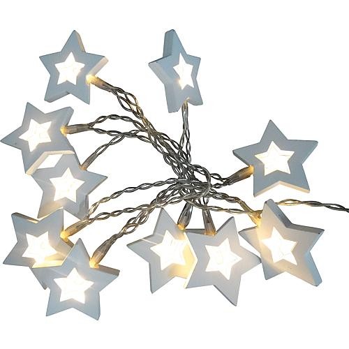 EGB LED chaîne de décoration étoiles en bois ww avec minuterie