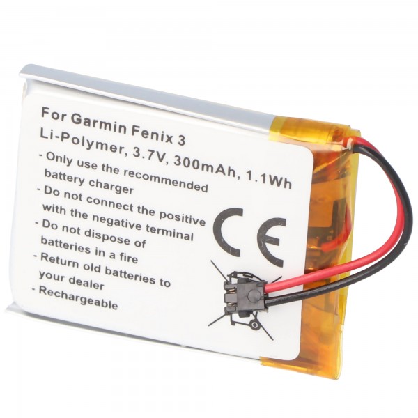 Batterie adaptable sur Garmin Fenix 3, Li-Polymer, 3.7V, 300mAh, 1.1Wh